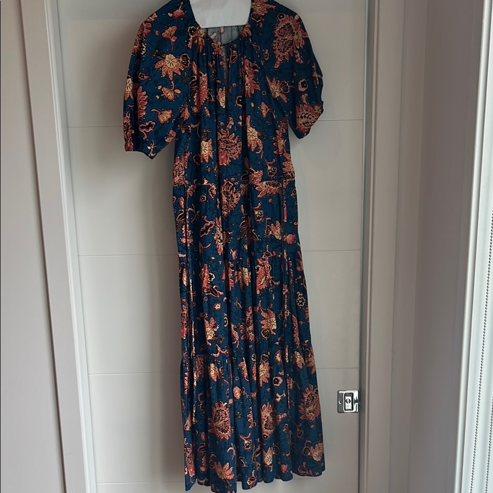 Bohemian Floral Maxi Dress in Teal and Rust